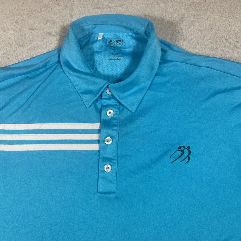 Adidas Golf‎ Polo Mens Large Blue ClimaCool 3-Stripe Short Sleeve Shirt